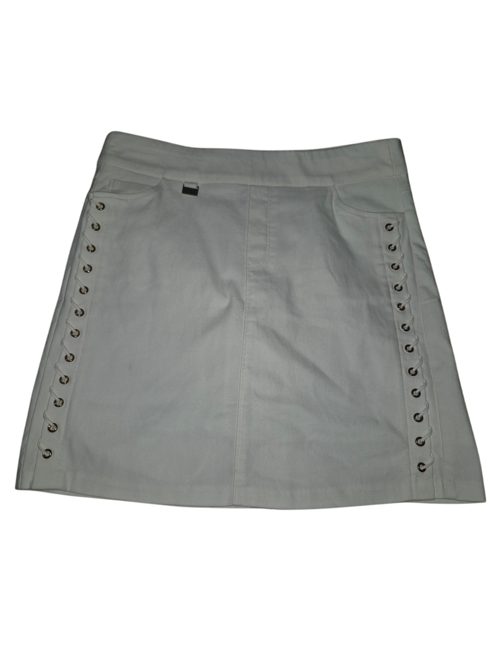 Orly White Lace-Up Eyelet-Trim A-Line Activewear Skort Size S